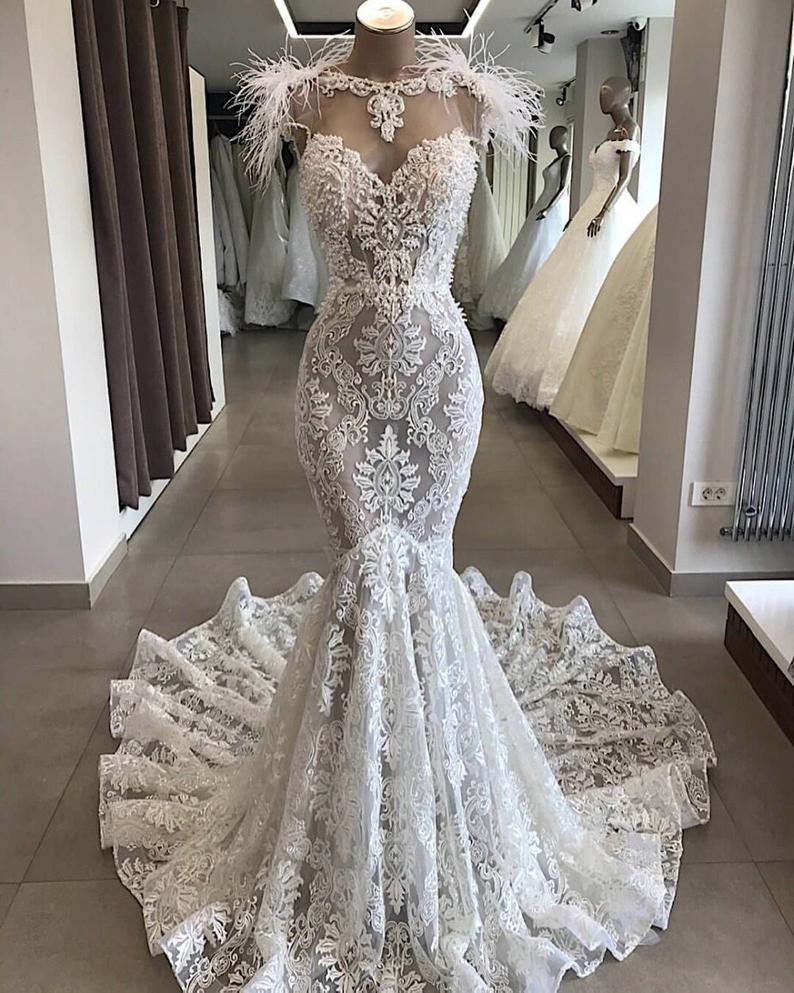 seria feather mermaid wedding dresses ...
